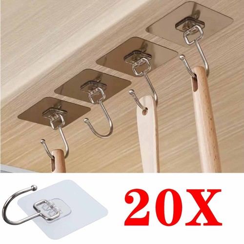 20 pvc GROß Selbstklebend Haken Transparent Wiederverwendbar Klebehaken