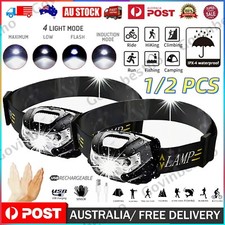 1/2x Super Bright USB Rechargeable Headlamp Waterproof LED Head Torch Headlight