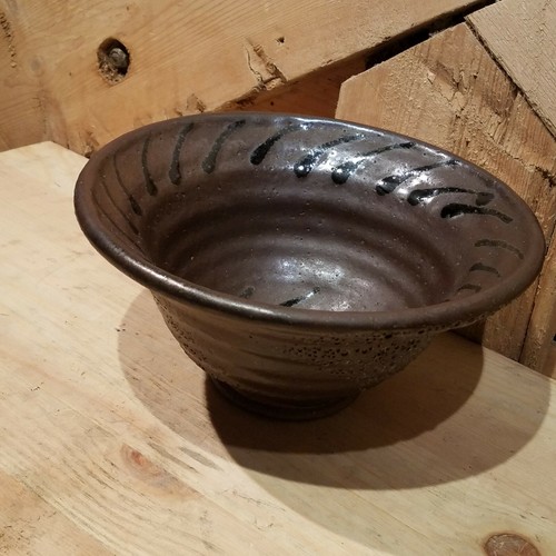 Studio Art Bowl Spiral Pattern Stoneware Brown Black Pottery 7.5" - Swanky Barn - Picture 9 of 12