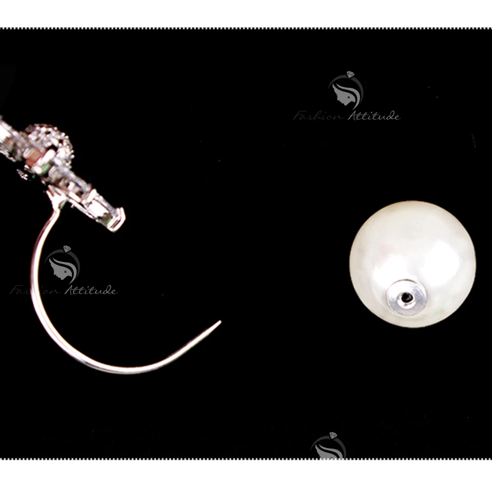 18K WHITE GOLD GP MADE WITH SWAROVSKI CZ CRYSTAL FLOWER PEARL SAFETY PIN BROOCH Foto 4 de 4