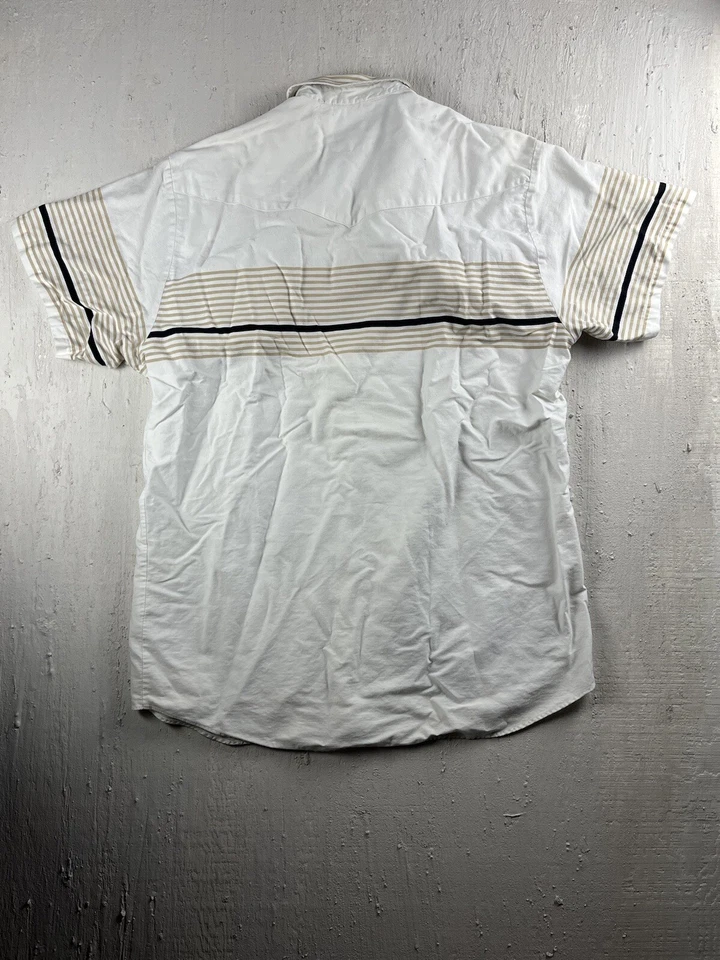 VTG Roper Short Sleeve Button Shirt Men's 4X Tall White Brown& Black Striped 56” - Image 2 of 4