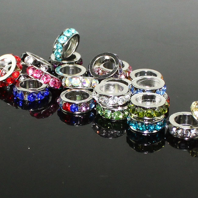 Silver Spacer Big Hole Charms Czech Crystal Beads 8mm Fit European Bracelet DIY - Image 4 of 4