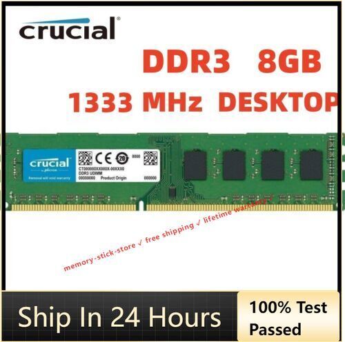 CRUCIAL DDR3 8GB 1333 MHz PC3-10600 Desktop Memory RAM DIMM 240pins DDR3 8GB - Picture 1 of 9