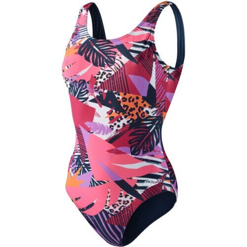 Speedo All Over U-Back 1-Teiler Badeanzug pink lila weiß UK 12/34