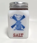 Vintage Hazel Atlas Salt Shaker White Milk Glass Dutch Windmill Metal Lid USA