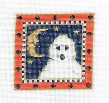 Halloween Ghost Autumn handpainted 3.5" 18 mesh Needlepoint Canvas Kelly Clark