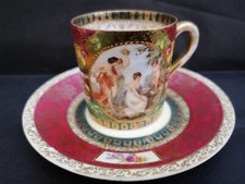 Tasse + sous tasse Porcelaine de Saxe signée ES Erdmann Schlegelmilch 1861