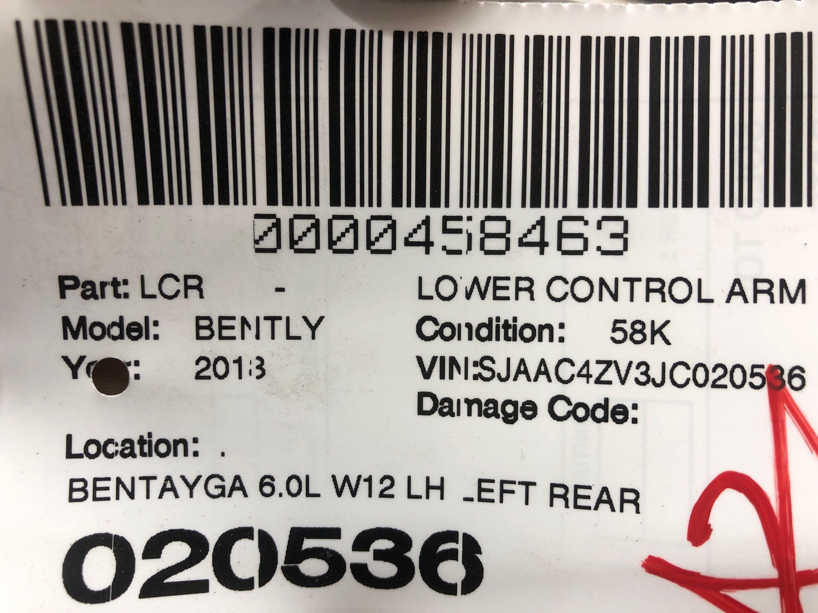 2016-2020 BENTLEY BENTAYGA OEM 6.0L W12 LH LEFT REAR LOWER TRACK CONTROL ARM