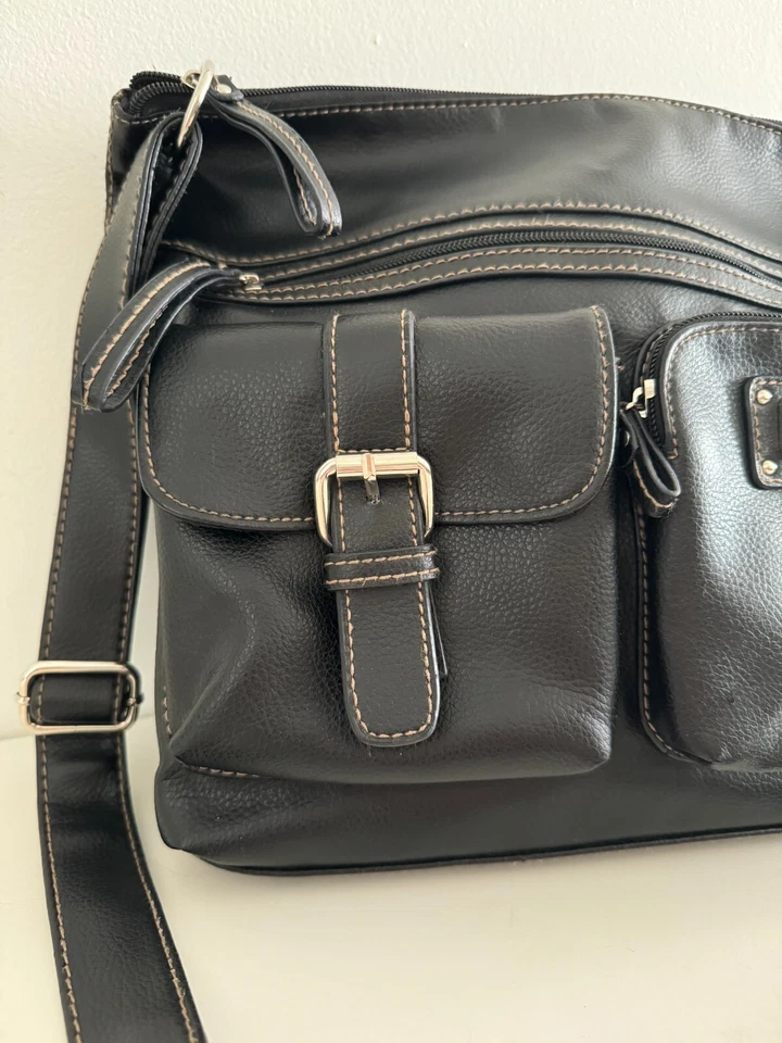 Bolsa de ombro relíquia vintage masculina estilo casual vários bolsos 15x12 preta - Imagem 2 de 4