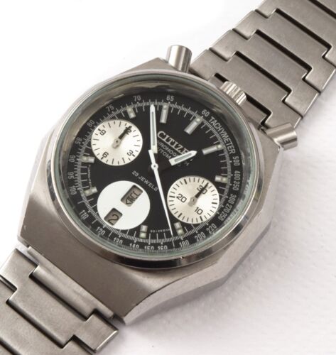VINTAGE CITIZEN BULL HEAD AUTOMATIC CHRONOGRAPH IN BEAUTIFUL CONDITION FULL BLAC