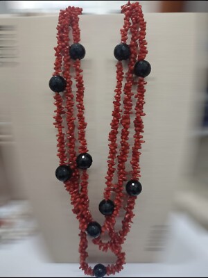 RAJOLA Damen Halskette CIN CIN Rote Koralle, Onyx, Gold