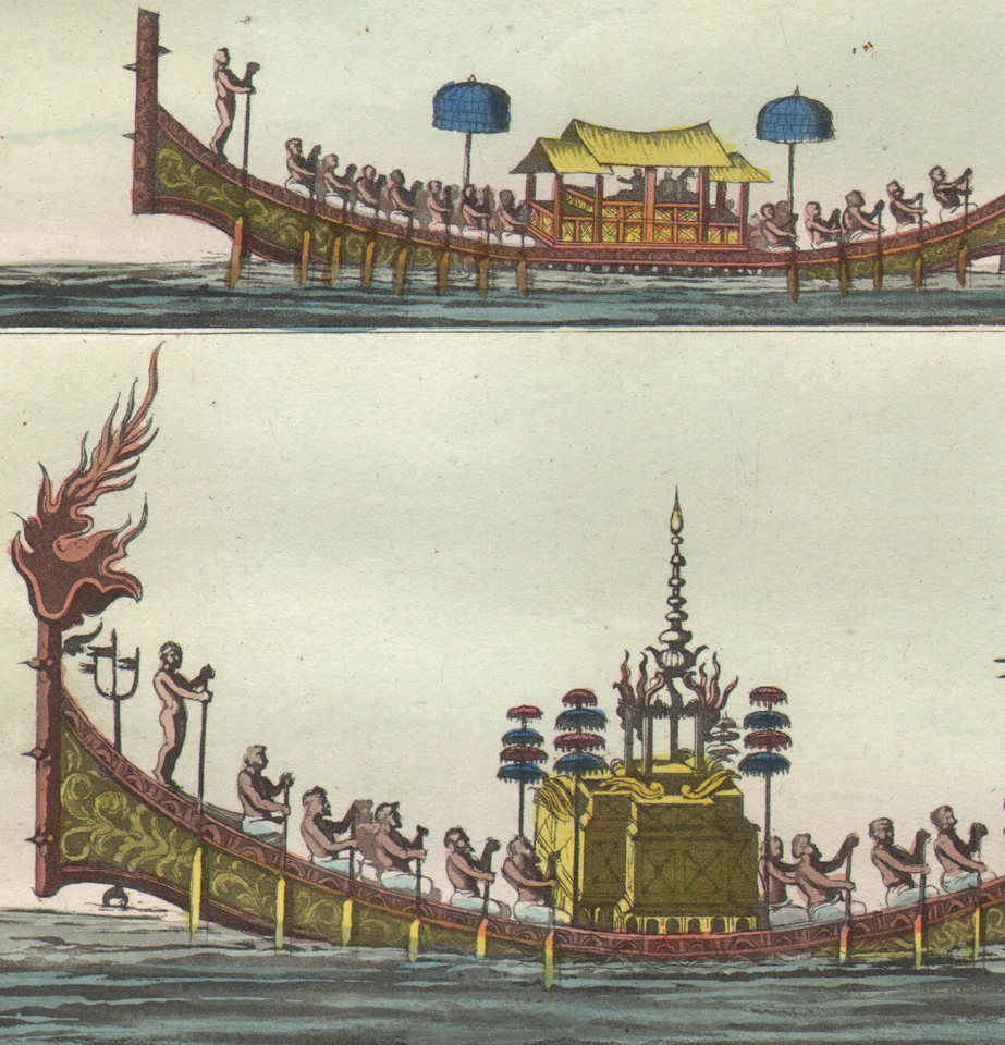 1820 Rare gravure aquarellée Bateaux indonésiens Marine Indonésie - Photo 2/3