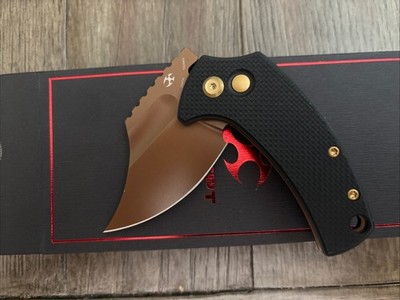 Kansept Wasp Folding Knife Black G10 Handle 154CM Plain Rose Gold Finish T2144F3