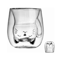 Cute Mug Cat Tea Double Wall Glass Coffee Mugs, Espresso Shot Glass, Milk Mug...