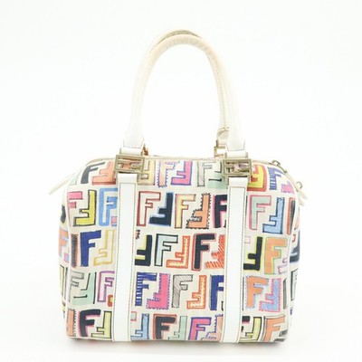 FENDIバック FENDI Zucca PVC Canvas Leather Boston Bag White Multicolor 8BL068