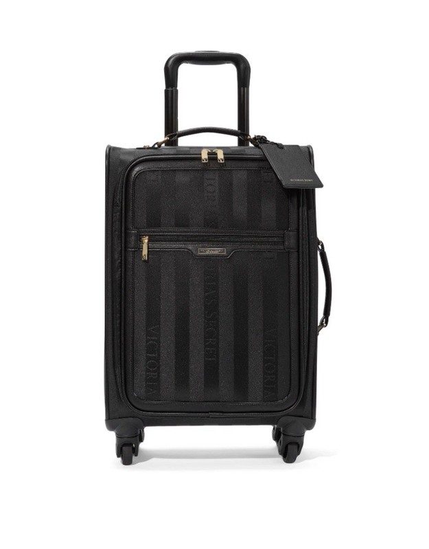 Victoria's Secret Luggage Logo Jacquard Stripe Fabric Carry-on - Black- NWT
