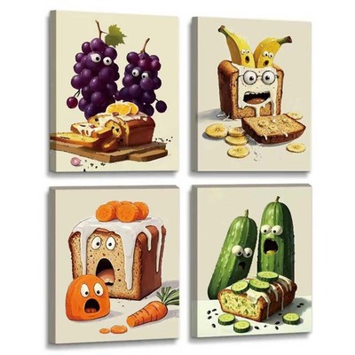 Funny Kitchen Wall Art Canvas Prints Food Wall Decor,Bread Toast Framed Poste...