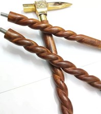 Vintage Brass Handle Wooden Walking Stick   Solid Wood Cane, Antique Style