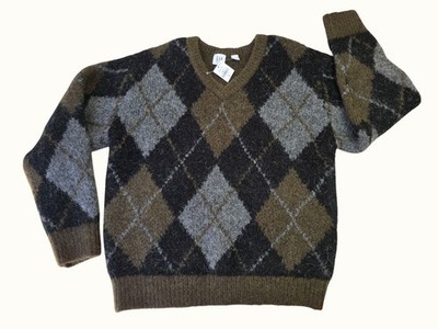 NWT Gap Kids Argyle Sweater Boys M 8 Brown Alpaca Wool Blend Pullover