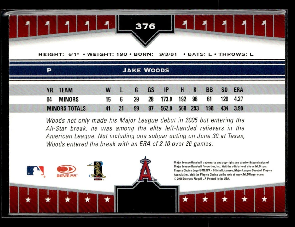 2005 Donruss Champions #376 Jake Woods Impressions Card Los Angeles Angels - Image 2 of 2