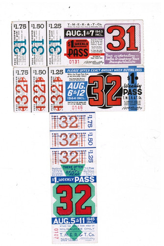 3 Unused Milwaukee Bus TRANSIT TICKETS Passes August 1943 1944 1945