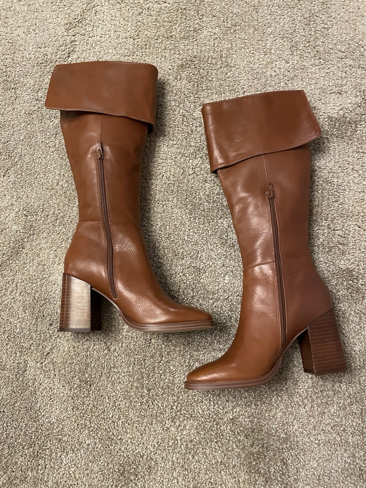 Steve Madden Sierra Tan Leather Heeled Boots Size 6.5 M  Knee High