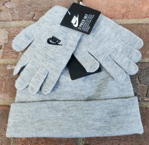 New Nike Youth Big Boys Lurex Futura Beanie Hat & Gloves 2 Piece Set, Gray - Picture 4 of 5
