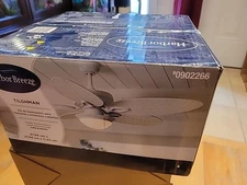 HARBOR BREEZE TILHMAN Ceiling Fan 2-Light KIT LED Frosted Glass WHITE WICKER NEW