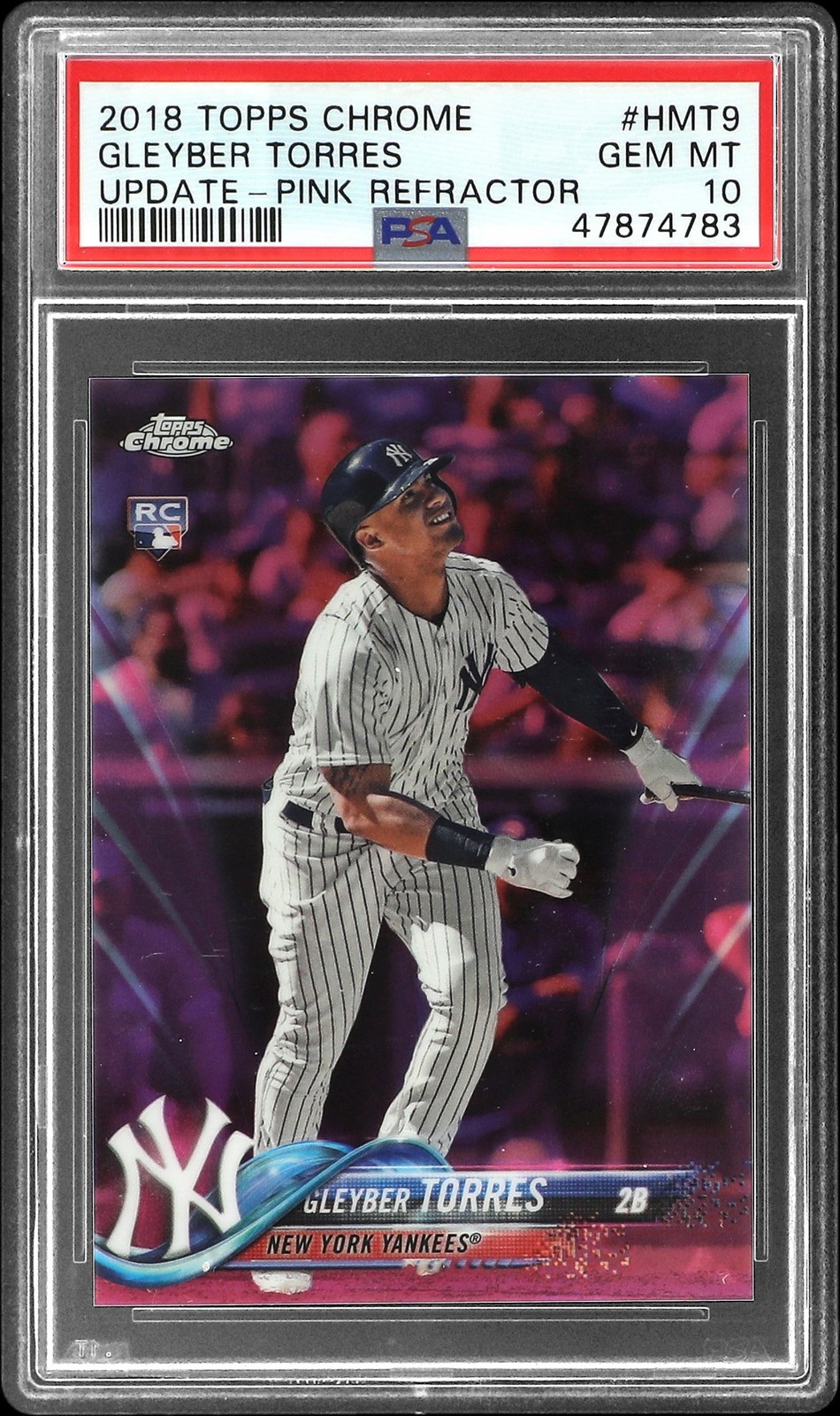 2018 TOPPS CHROME UPDATE PINK REFRACTOR #HMT9 GLEYBER TORRES ROOKIE RC PSA 10