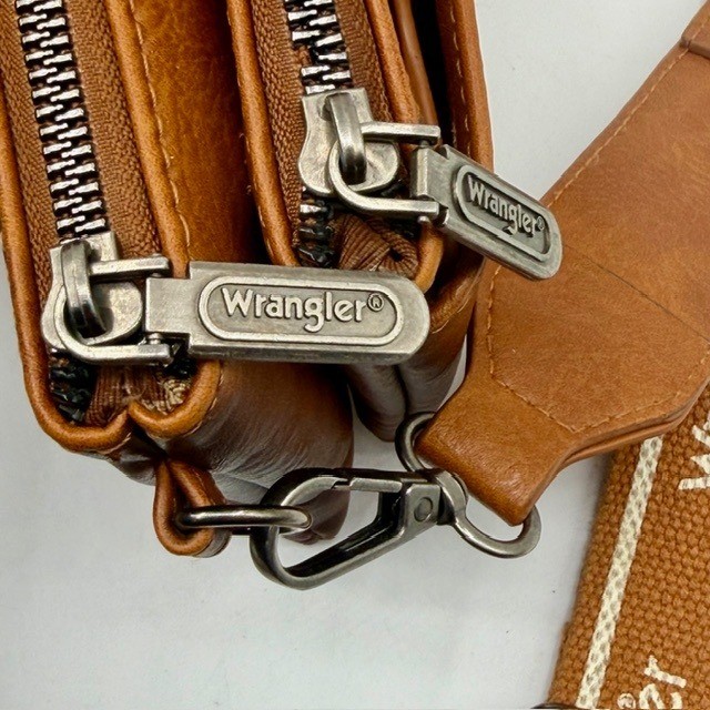 Wrangler Cognac Faux Leather Crossbody Bag logo Guitar Strap Wallet Organizer thumbnail 4