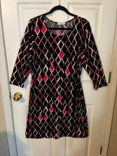 Calvin Klein XL Geometric Print Dress Black Pink 3/4 Sleeve Side Tie