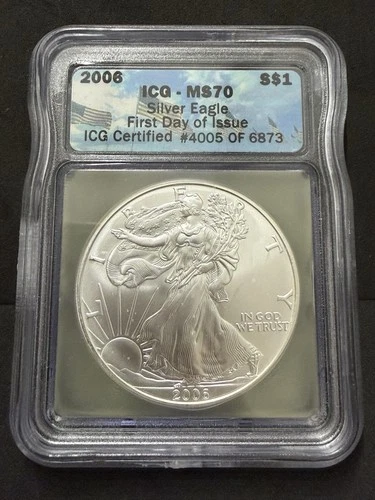 2006 $1 American Silver Eagle ICG MS70 First Day of Issue FDOI #4005 1oz .999