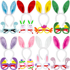 fiintrwa 16PCS Easter Party Glasses Frame Easter Bunny Ears Chick Eggs Glasses E