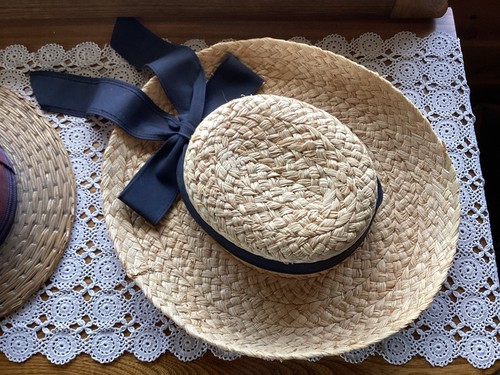 Vintage His & Hers Straw Hats Boater His Switzerland Hers Black Ribbon Unmarked - Picture 11 of 19