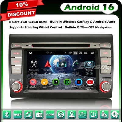 64GB Android 16 DVD CarPlay Autoradio GPS Navi pour Fiat Bravo DAB+ Wifi DSP TNT - Photo 1/4