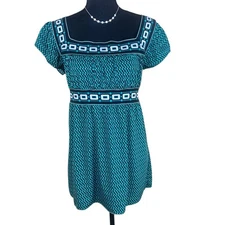 Vintage Studio M Green & Black Y2K Babydoll Square Neck Blouse size Medium