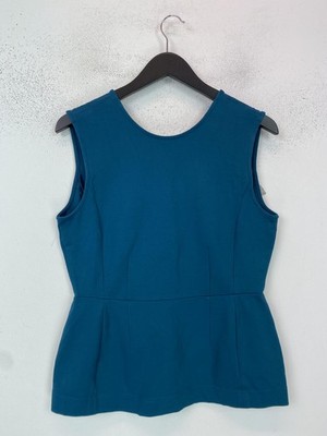 Autograph Teal Peplum Sleeveless Top Crew Neck Zip Back UK 12