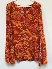 CIDER Womens Babydoll Hippie Fairy Dress Orange Small Flutter Sleeve Cottagecore