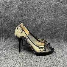 Jimmy Choo Luna Black Lace Peep Toe Pumps Heels Leather Italy Size 36 / US 6