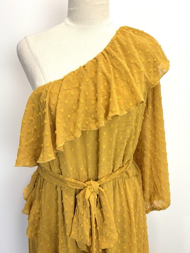 Divine Avenue Womens Dress Size 16 XL Mustard One Shoulder Hi Low Formal Wedding - Picture 2 of 14