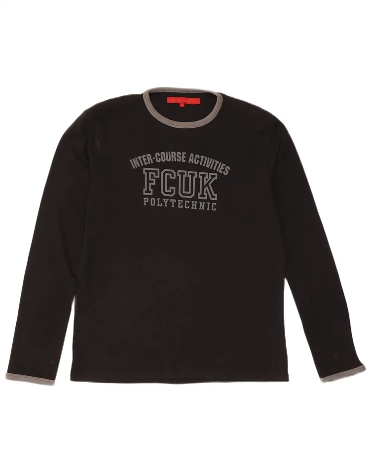 Top gráfico FCUK para hombre manga larga mediano negro algodón CL02 Foto 3 de 4