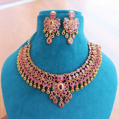 American Diamond Ruby CZ Necklace Set Indian Bollywood Bridal