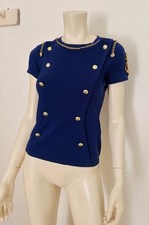 T-shirt JC De Castelbajac Paris bleu marine coton chaîne bouton doré FR 40 M
