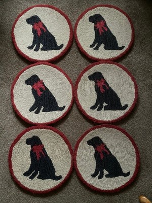 Set of 6 Chandler 4 Corners Hooked Wool Chairpads - Black Lab Dog