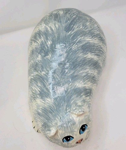 Vintage Signed Chaiyot Paper Mache Striped Cat Figurine Large Folk Art 1984 - Picture 10 of 18