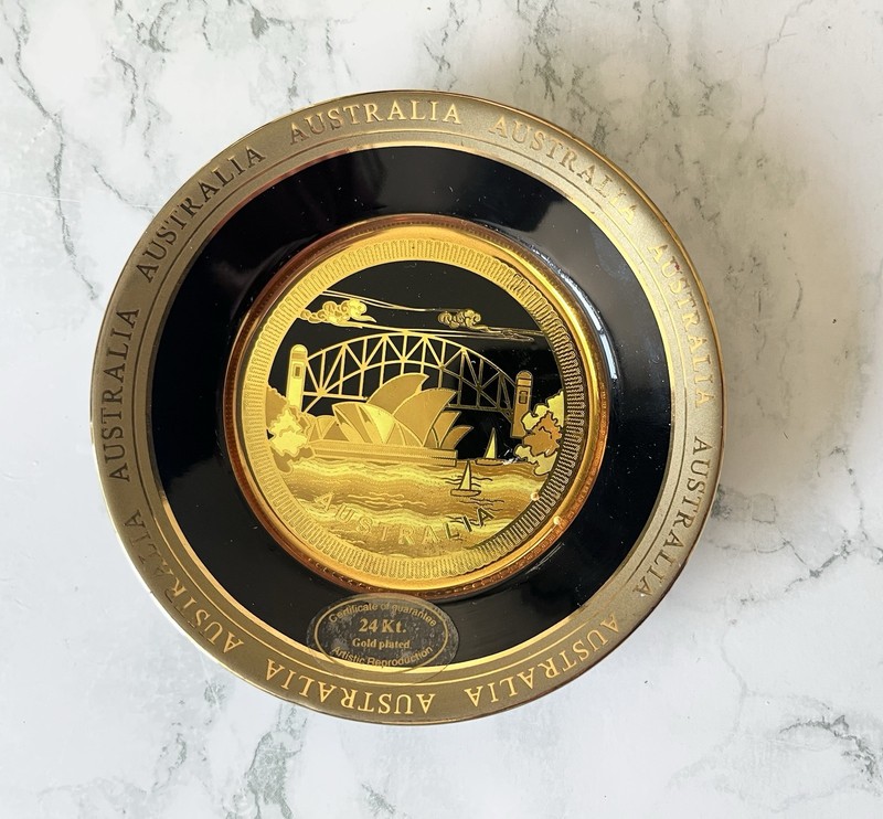 24K Gold-Plated Sydney Australia Opera House Harbor Bridge 4” Souvenir Plate