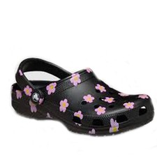 Crocs Classic Flower Clog Black Flowers Seasonal Graphic Shoes 212677-001