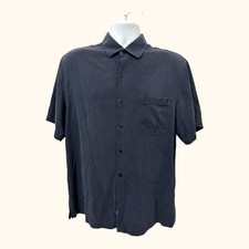 Nat Nast Luxury Originals Men  s 100 Silk Navy Blue Button Up Shirt Pinstripe L