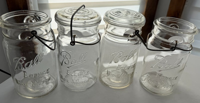 Vintage Lot of 4 Ball Eclipse Wide Mouth Canning Fruit Jars w/ Bales & 2 Lids