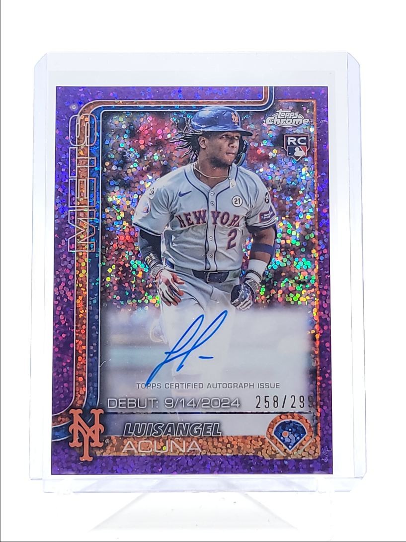 LUISANGEL ACUNA 2025 TOPPS CHROME DEBUT ROOKIE PURPLE SPECKLE AUTO /299 Q4115